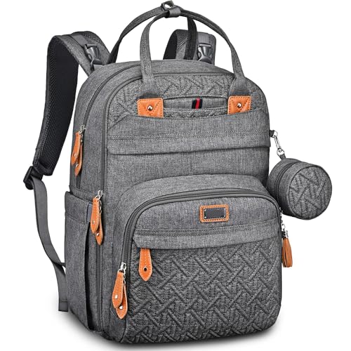Image of Diaper Bag Backpack, LeLeBlum Large Capacity Diaper Bag with Portable Changing Pad, Pacifier Case and Stroller Straps, Multifunction Waterproof Travel Back Pack for Boys Girls (Dark Gray)