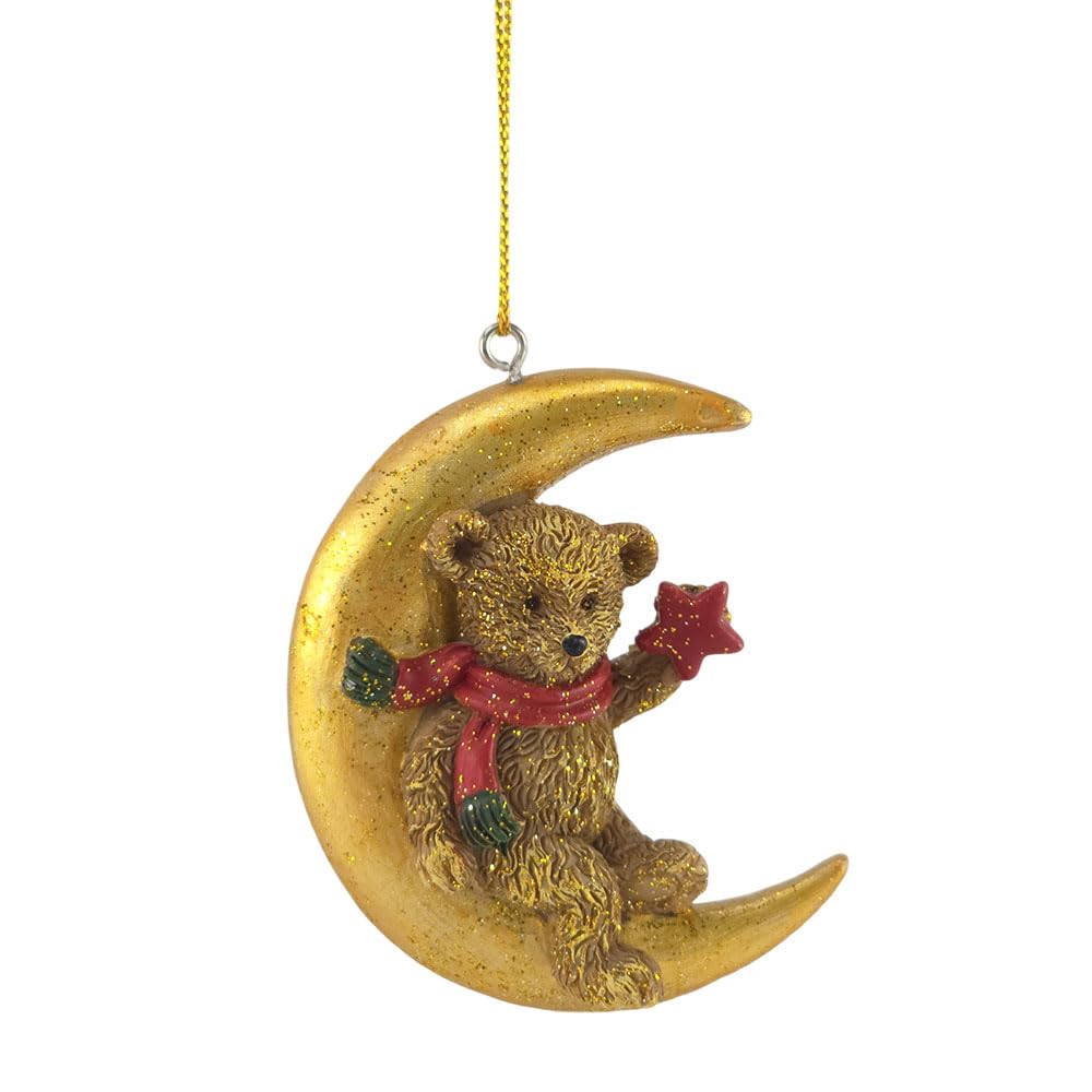 Crafty Capers Gold Teddy In The Moon | Christmas Tree Decoration | 7Cm | Gisela Graham