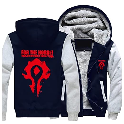 WIOSEN Herren Frühling Hoodies Jacken Warcraft World/Für die Horde Sweatshirt Full Zip Cardigan Pullover Kapuzenpullover Langarm Pullover Oberbekleidung,Blue-Aldult 5XL