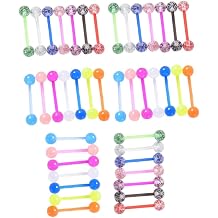 DATOA 16/48Pcs 14G Glow in Dark Flexible Acrylic Straight Tongue Barbell Nipple Ring Retainer Piercing Jewelry for Women Men