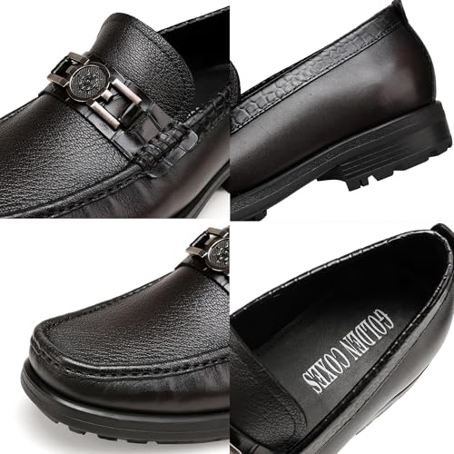 Men's Platform Dress Loafers, Fashion Slip On Dress Shoes with Metal Buckle Casual Party Shoes Business Weddings Loafers Leather Dress Shoes for Mens3
