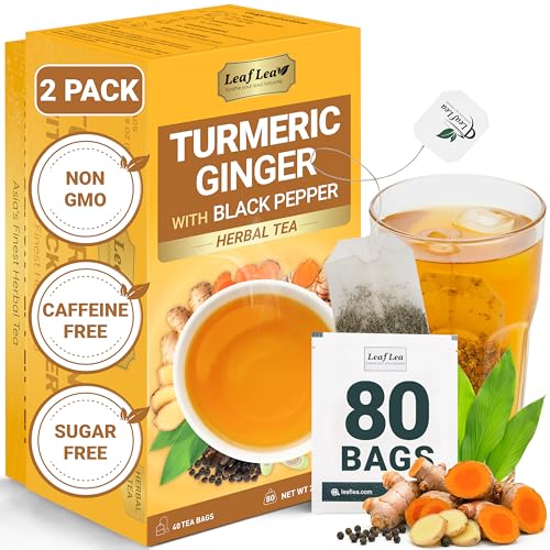 Image of LeafLea Turmeric Ginger Black Pepper Tea Bags, 80 Count Value Pack