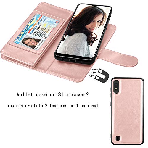 Njjex Wallet Case For Samsung Galaxy A10, 6.2" Galaxy M10 Case, [9 Card Slots] Pu Leather Credit Holder Folio Flip [Detachable][Kickstand] Magnetic Phone Cover & Lanyard For Samsung A10/M10 [Rosegold] #TOP3