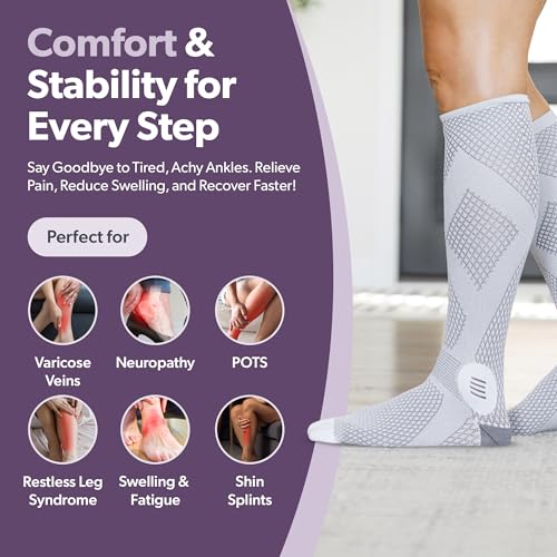 Image of BraceAbility Knee High Compression Socks 20-30 mmHg - Support Stockings for Women, Men, Circulation, Running, Flying, Post Surgery, Varicose Veins, Diabetic Foot Pain - 1 Pair Closed Toe (L - Gray)