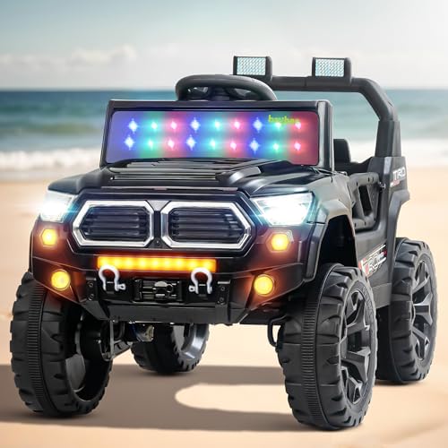 Image of Baybee Trojan Battery Operated Jeep for Kids with RGB Windshield Light, Bluetooth, USB & Music | Baby Big Ride on Battery Car | Electric Jeep Car for Kids to Drive for 2 to 6 Years Boys Girls (Black)