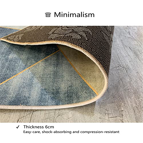 Vloerkleed voor baby's, 160 x 230 cm, voor meisjes, kamer, blauw, voor buiten, tuin, blauw, geel, zwart, driehoek, geometrisch design, modern, stofdicht, kamertapijt, tienerkamer - Afbeelding 6