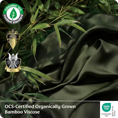 Image of Bedsure 100% Organically Grown Bamboo Viscose King Size Sheets Set | Cooling Bedsheets for Hot Sleepers | Luxury Silky Soft | 18 inch Deep Pocket with Corner Straps | Oeko-Tex Certified [Olive Green]