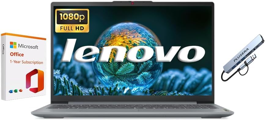 Lenovo IdeaPad Slim 3i 15.6" FHD Business &amp; Student Laptop with 1-Year Microsoft Office 365, Intel 4-Core Processor, 640GB Storage (128GB SSD+512GB SD Card), 4GB RAM, Win 11, PLUSERA 8-in-1 Hub, Grey