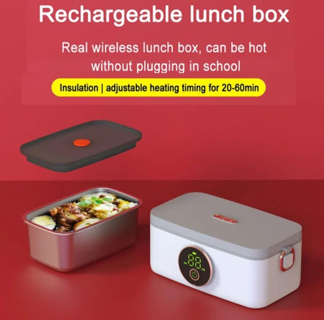 Rechargeable Self-Heating Lunch Box with USB Battery, Portable for Work, Picnic, Camping, Car, Outdoor
