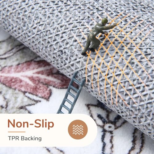 OPPODREAM Soft 6x9 Area Rugs, Washable Rug 6x9 with Non Slip Backing, Faux Cashmere Low-Pile 6 x 9 Carpet, Red & Grey