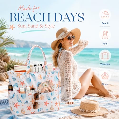 Image of LEDAOU Beach Bag Waterproof Sandproof Women Beach Tote Pool Bag with Zipper for Swim Gym Grocery Travel with Wet Pocket | Sandproof
