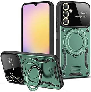 Coverzone Xiaomi Redmi Note 13 4G ile uyumlu Kılıf Joy Joy Stand Olabilen Lens Korumalı 360° Derece Dönen Halak Yüzük Aparatlı Kapak Koyu Yeşil