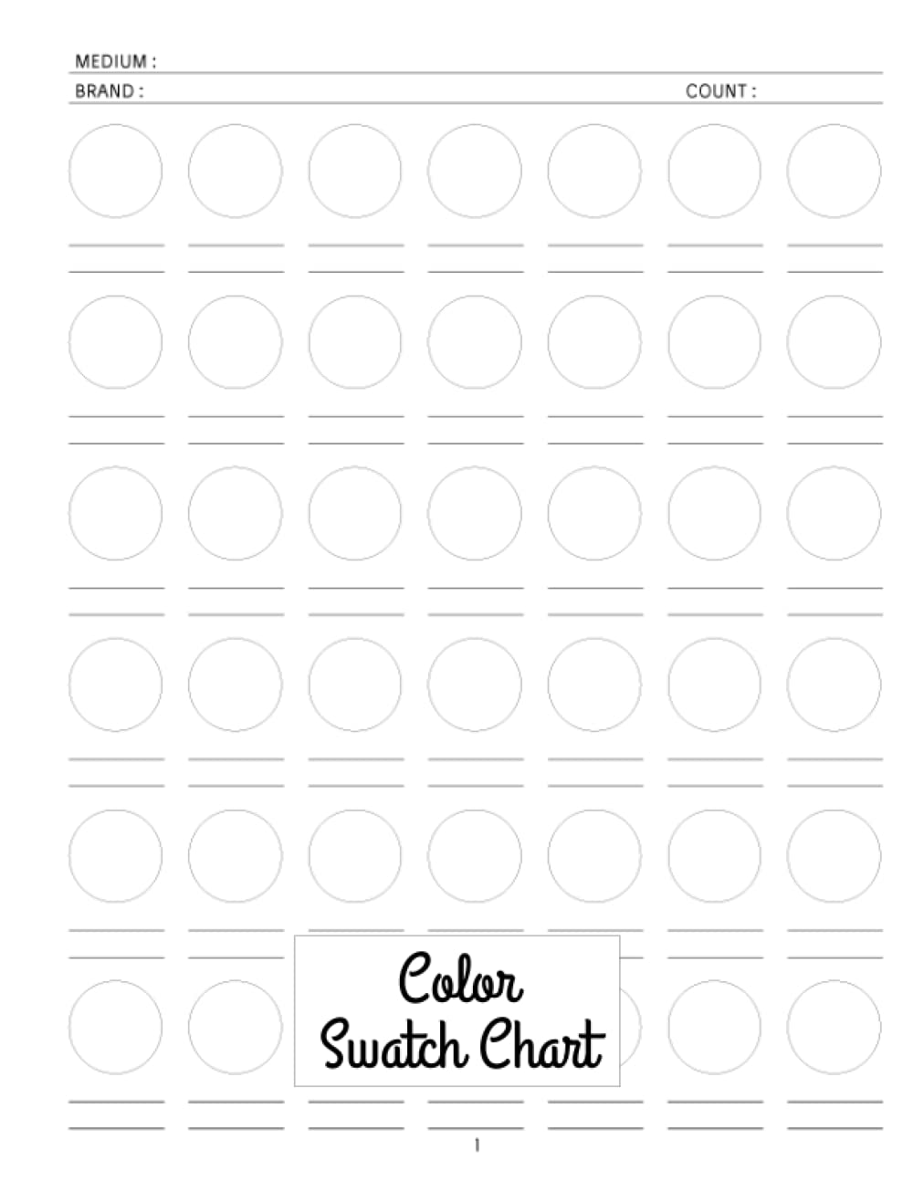 Color Swatch Chart: 42 Circle Swatches per Page for Record 2100 Different Colors with Page Numbers and Table of Contents