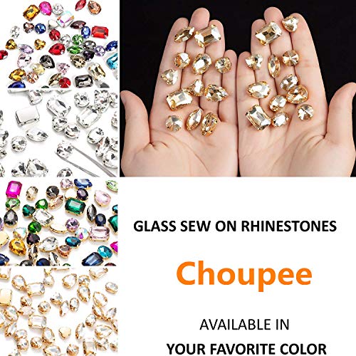 Sew On Rhinestones, Choupee 48Pcs Mixed Shapes Flatback Sew On Glass Rhinestone Sewing Claw Rhinestone For Craft, Clothes, Garments, Dress, Earring, Belt And Shoes (Champagne, Gold Claw) #TOP3