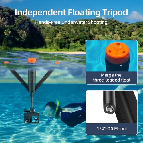 image for AuyKoo Waterproof Selfie Stick Floating Hand Grip Tripod, Extension Mo