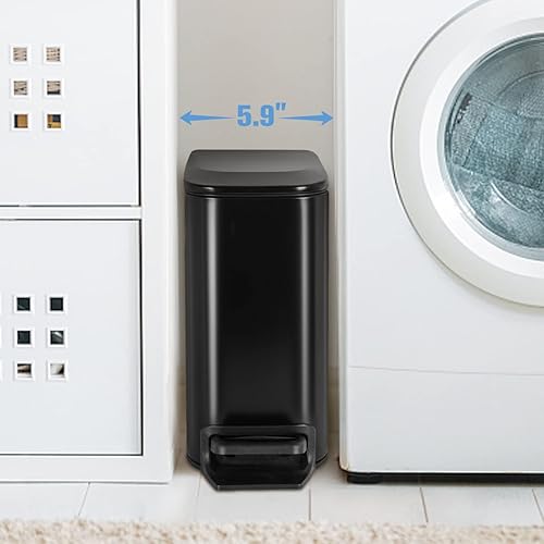 Miniatura 2 de TrashAid Cubo de basura pequeño para baño con tapa, color negro mate, cierre suave, cubo de basura de acero inoxidable de 6 litros/1.6 galones