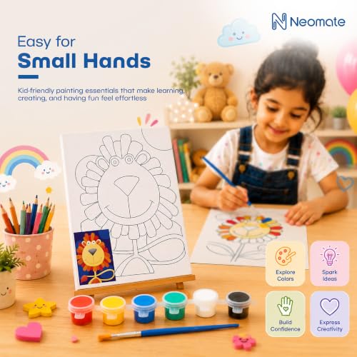 Image of Neomate Canvas Painting Kit for Kids | DIY Painting Set with 1 Printed Canvas, 6 Acrylic Paint Pots & Brush | Art and Craft Kit, Paint Kit for Kids, Birthday Gift, Return Gift, Creative Activity Set