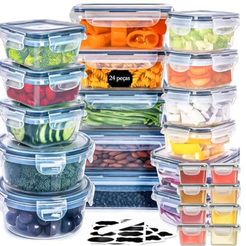 Kit 24 Recipientes grandes de plástico para armazenamento de alim...