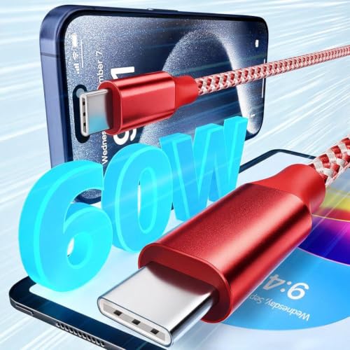 Image of KYEHD USB C Cable,3 Pack 10FT 60W Fast Charging USB C to USB C Cable, Durable Type C Charger Cable for iPhone 17 /16 /15 /iPad MacBook CarPlay and More