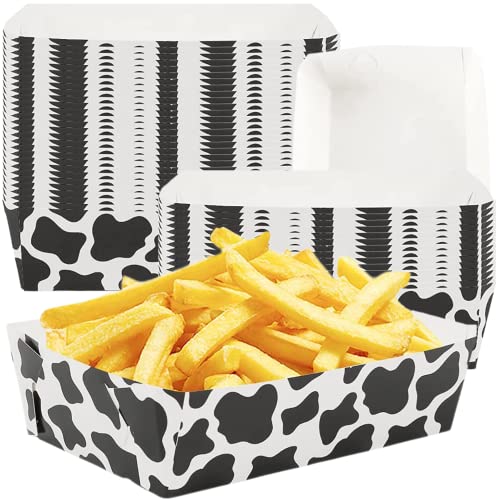 BELMAKS 50 Cow Print Paper Food Trays Cow Plates Cow Print Party Supplies Paper Tray Cow Party Favors Nacho Trays Paperboard Tray Paper Food Boats Hot Dog Tray