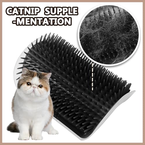 Image of 2 Pack Black Cat Self Groomer with Catnip Pouch | Grooming Massage Brush, For Indoor Felines, Soft Nylon Bristles
