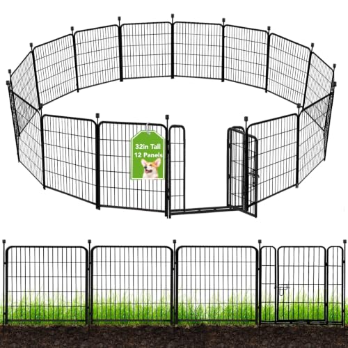 Image of ADAVIN 32 in(H) Garden Fences and Borders,1 Gate+11 Panels Dog Fence Outdoor for Yard, Temporary Fence, Flower Garden Fencing, Heavy Duty Iron Metal Animal Barrier Fences,Total 26.6 Ft(L),Black