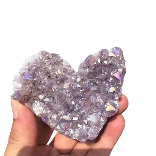 YLQUXEUV Rainbow Electroplating Titanium Angel Aura Quartz Crystal Heart 1pc (5cm-6cm 1pc)