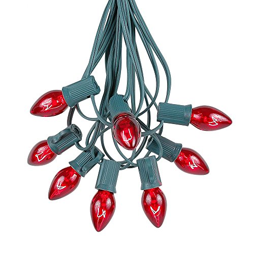 Novelty Lights C7 Twinkle Red Christmas Lights Set - Indoor/Outdoor Christmas Light String Hanging Christmas Lights - Outdoor Patio String Lights - Green Wire - 25 Foot #TOP11