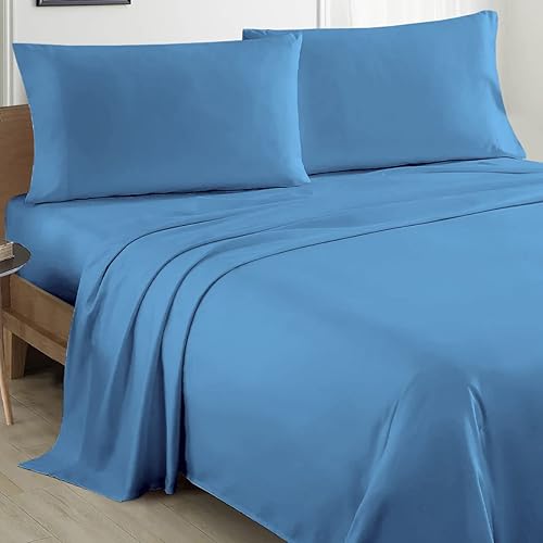 Miniatura 5 de All Star Linen Juego de sábanas de algodón egipcio de 4 piezas color verde salvia suaves y sedosas de fibra larga bolsillo profundo de 12 pulgadas 1