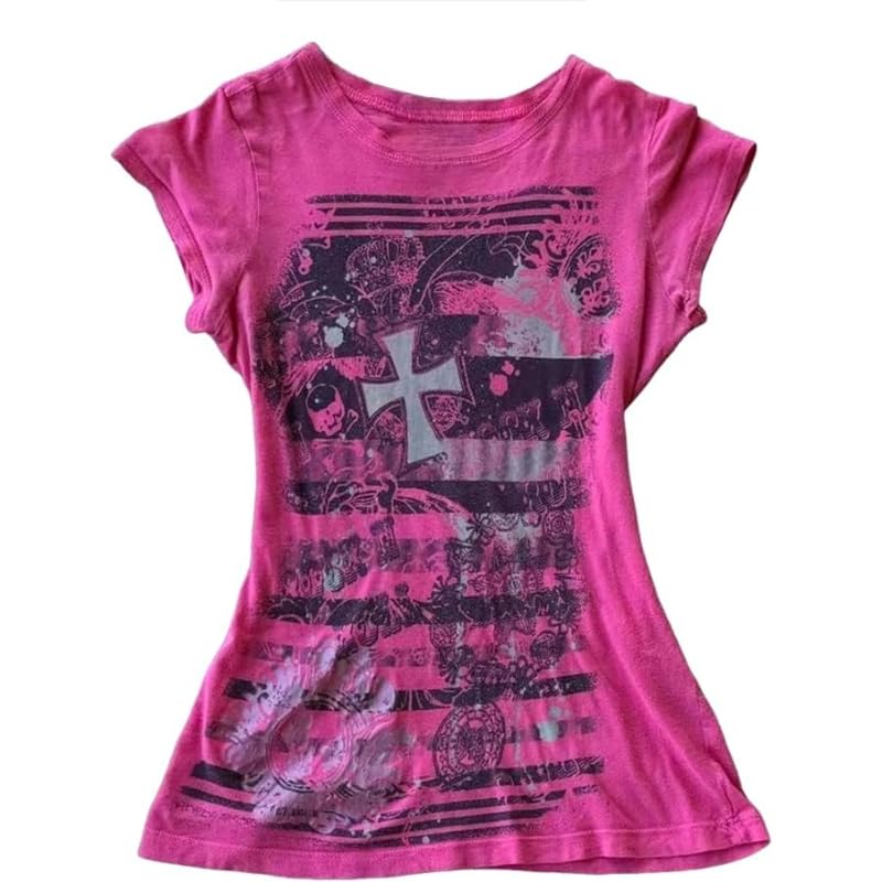 Image of Kawaii Cutecore Harajuku Vintage Y2k 2000s Tops Summer Goth Emo Alt Short Sleeve Graphic Tee