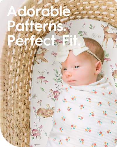 Image of Bassinet Sheets for Baby Boy Girl, TotBasic Buttery Soft Universal Bassinet Fitted Sheet, Compatible with Halo, Mika Micky, Baby Delight, Dream On Me, Maxi COSI and More Bassinet Mattress(Forest)