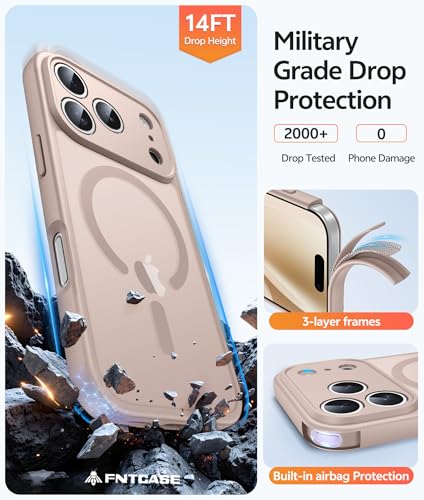 Image of FNTCASE for iPhone 17 Pro Max Case: [Compatible with Magsafe] Translucent Matte Cases with [Full Camera Protection] [Screen Protector] Military Grade Shockproof Protective Phone Cover - Desert Gold
