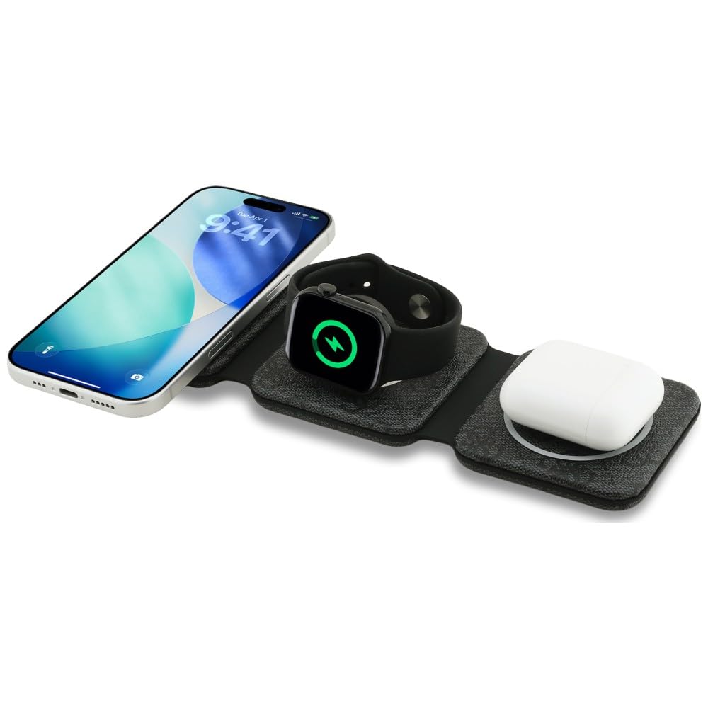 CG Mobile Guess 4G 3 w 1 15 W bezprzewodowa ładowarka, kompatybilna z MagSafe (czarna)