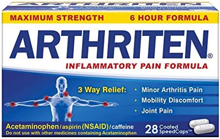 Arthriten Inflammatory Pain Formula Caplets with 3 Active Ingredients: Aspirin, Acetaminophen & Caffeine, White, 28 Count (Pack of 1)