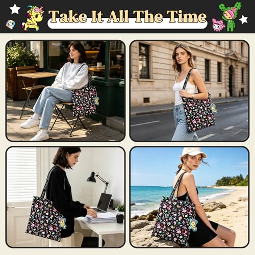 Image of tokidoki Large Tote Bag with Unicorno Keychain Laptop Travel Bag Shoulder Work Tote Weekender Bag Handbag for Women