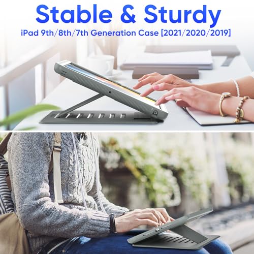 Image of SEYMAC stock Case for iPad 9th /8th /7th Generation 10.2'', Full-Body Drop Protection,[Stitched Slim Pencil Sleeve],Strong Magnetic Auto Sleep Case, Absorbing Multi-Angles Stand, Card Slot- Gray
