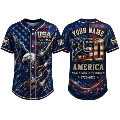 Personalized USA 250th Anniversary Baseball Jersey Custom Name Number Patriotic Shirt 1776 2026 July 4th Memorial Day Gift