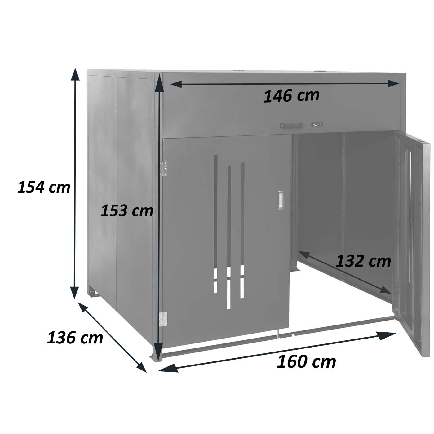 Mendler Revestimiento para contenedor de basura HWC-M54, caja para contenedores industriales, contenedor de hasta 1100 l, 154 x 160 x 136 cm, acero