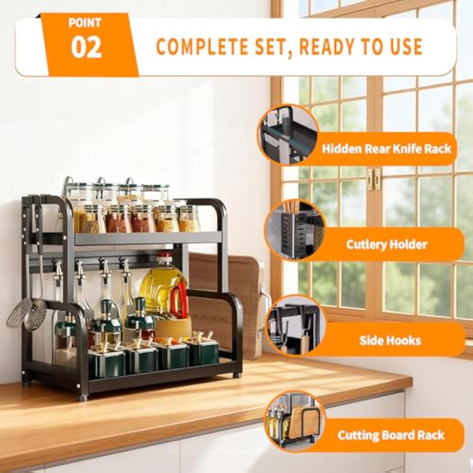 Multipurpose Steel Spice Rack Organizer with Cutting Board Stand