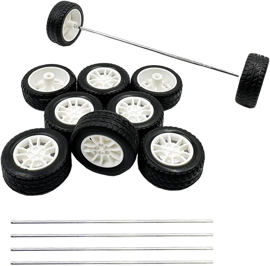 10PCS Small Toy Car Wheels 20mm Rubber Tire with 5PCS Shaft Round Axles for for DIY Model Toy RC Car Accessories (2X20MM)