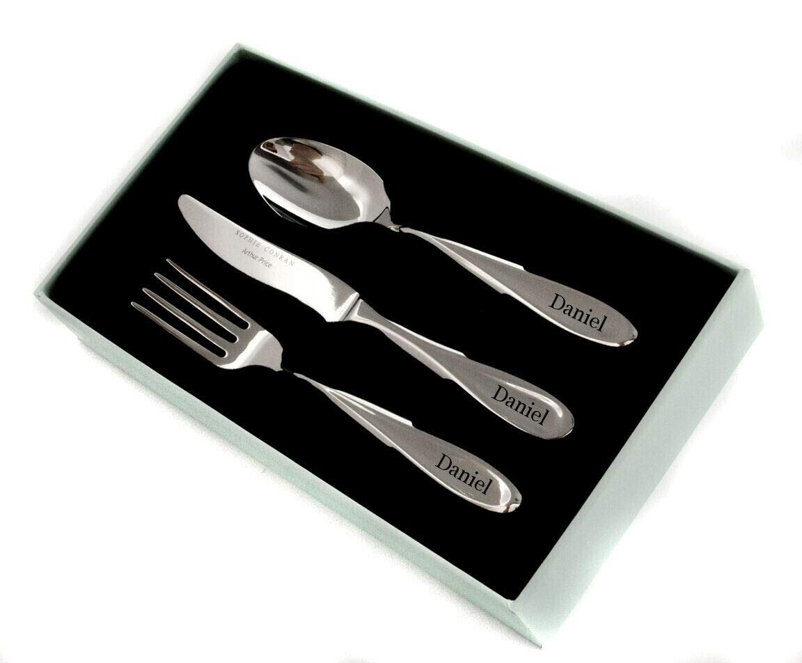 Personalised Rivelin 3 Piece Childrens Cutlery Set by Arthur Price, Engraved With Any Name - Enter Your Own Custom Text