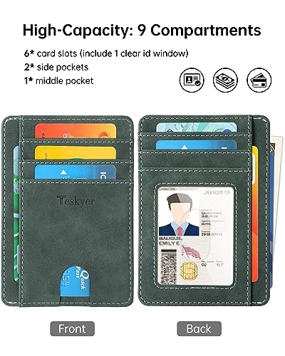 Image of Teskyer Slim Minimalist Wallet for Men, RFID Front Pocket Card Holder | Ultra Slim Front Pocket Design, 8 Card Slots, RFID Protection, Smooth Faux Leather for Everyday Carry