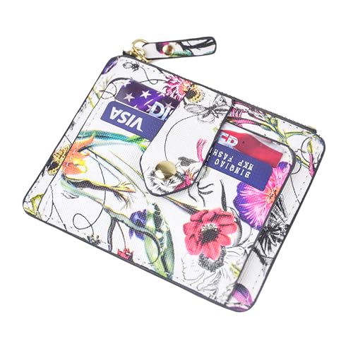 Dasein Women Zipper Wallet Purse with Monogram Signature Logo Multiple Card Slots(White Flower)2