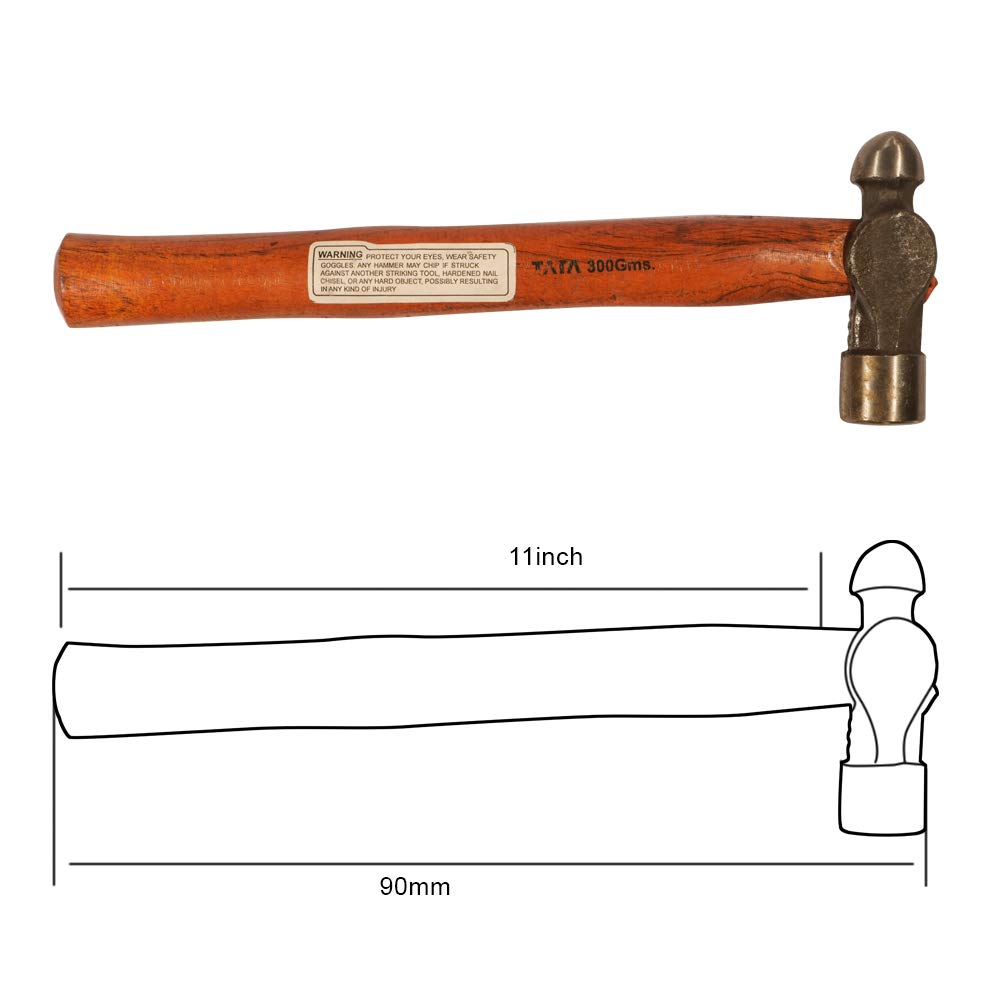 Tata Agrico Ball Point Hammer 300g | High Carbon Steel Head | Polished Face & Peen | Wooden Handle | Ideal for Mechanics, Engineers, Garage & DIY Metalwork 3