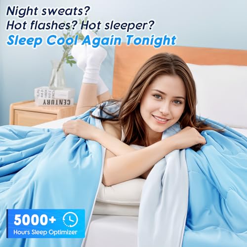 Image of Cooling Blanket for Hot Sleepers & Night Sweats - Cooling Comforter, Breathable Lightweight Double-Sided Summer Bedding, Breathable Soft All Season (Sky Light Blue, Queen(90 inchx90 inch))