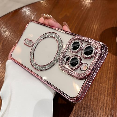 Étui magnétique transparent rose pour iPhone 15 Pro Max charge sans fil