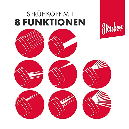 Steuber Flexibler Gartenschlauch Platinum GREEN mit 8 Sprühkopf-Funktionen, 16,5m, TÜV Süd Siegel, mit Innen- & Außenadapter