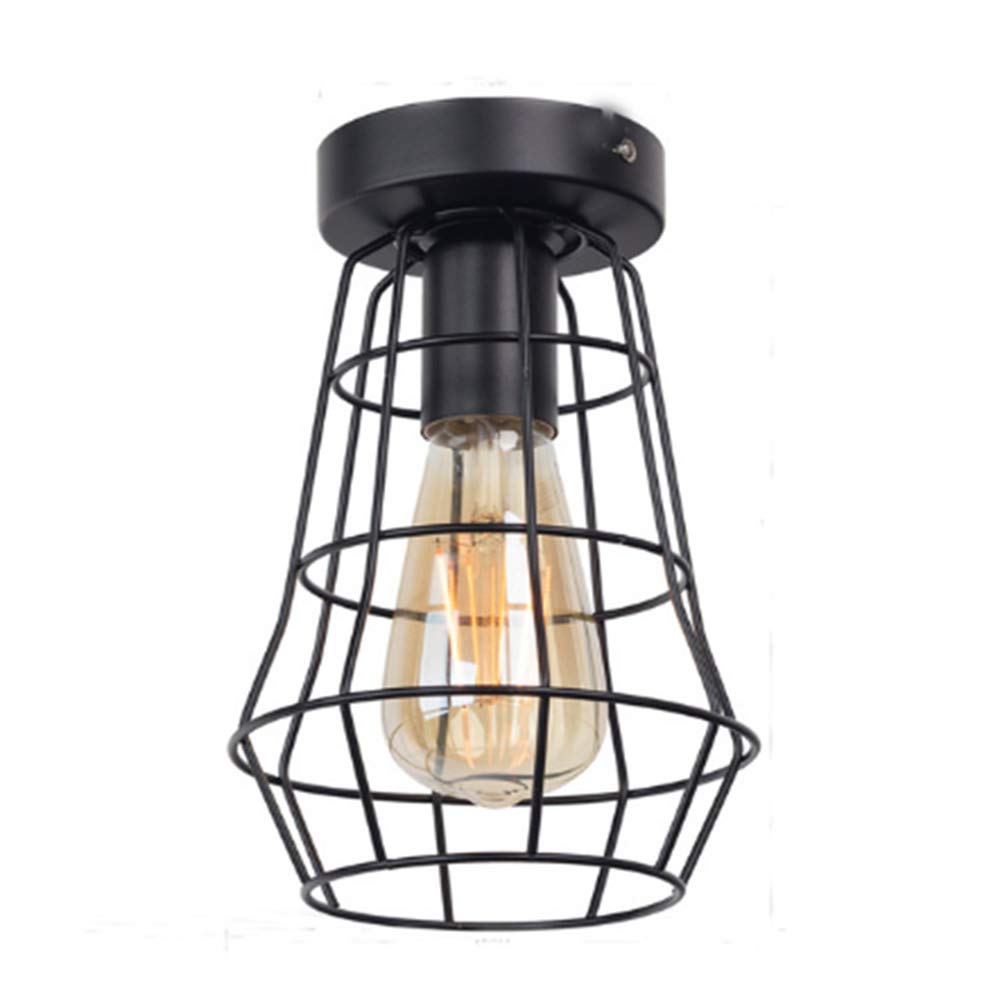 Mengjay Vintage Semi Flush Mount Ceiling Light,Black Hallway Ceiling Lights Metal Cage Ceiling Lampshade, Industrial Vintage E27 Pendant Light for Living Room Kitchen Bedroom (D) — image 1