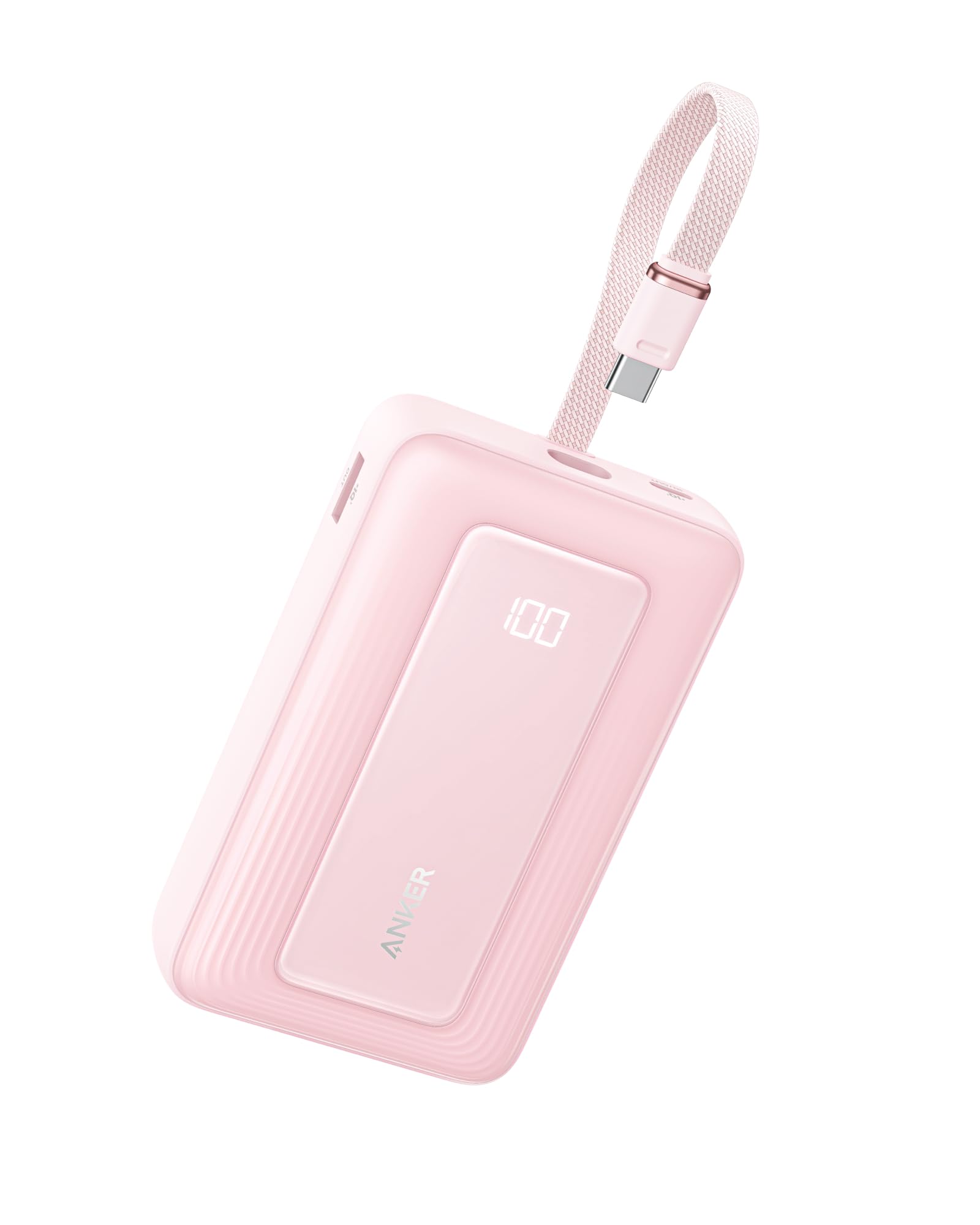 Anker Zolo Power Bank, 20,000mAh 45W Max Fast Portable Charger with Built-in USB-C Cable, USB C&A, 40W Battery Pack for iPhone 17 Series, MacBook, Samsung, and More (Charger Not Included) Pink Built-in C cable*1