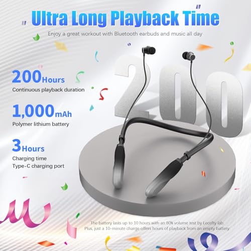 Lecefty LECEFTY-I35PLUS Neckband Bluetooth Headphones, 200H Extra Long Playtime Wireless Stereo Neckband Earbuds With Microphone, Waterproof Balanced Armature Drivers In Ear Headset thumb #1